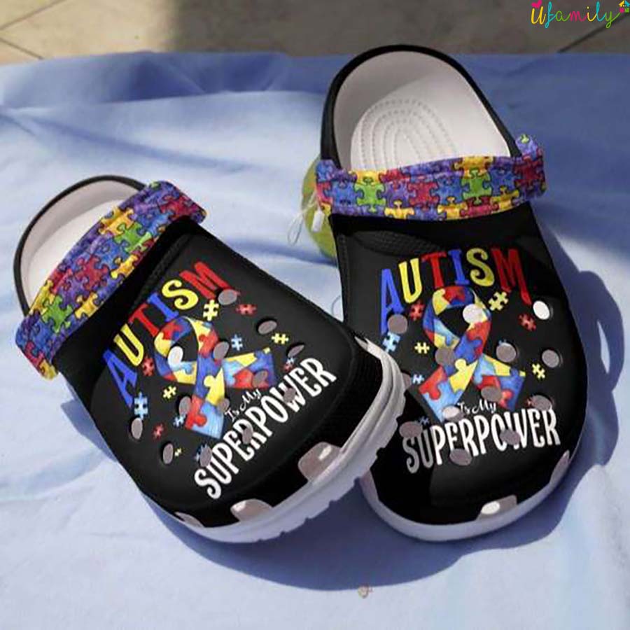 Autism Is My Superpower Ribbon Puzzle Pieces Crocs