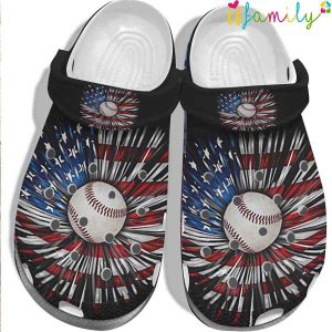 Baseball Ball Falls USA Daisy America Flag Crocs