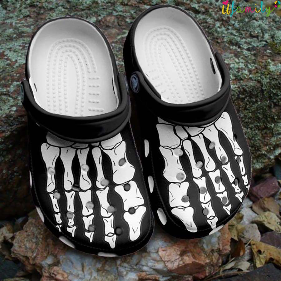 Black Skull Skeleton Foot Crocs Halloween