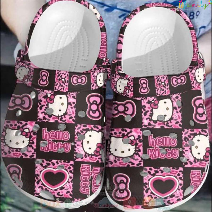 Hello Kitty Pattern Black And Pink Crocs