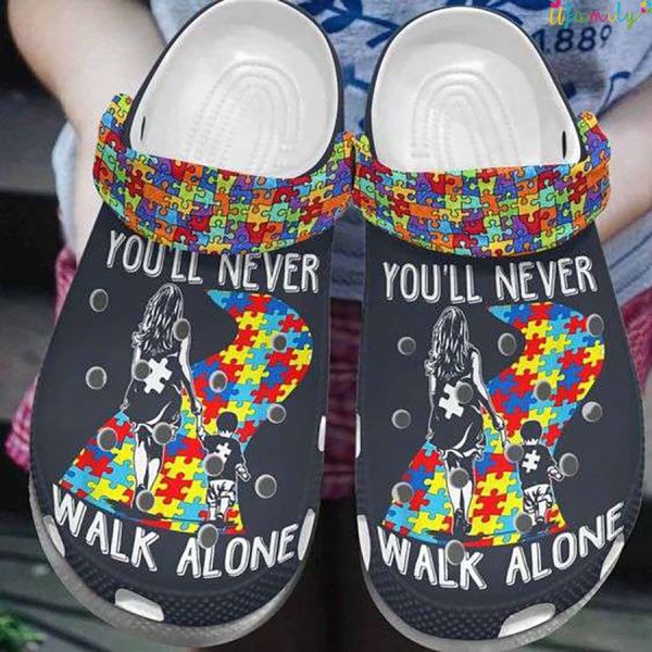 Mom And Son You ll Never Walk Alone Autism Puzzle Pieces Crocs ...