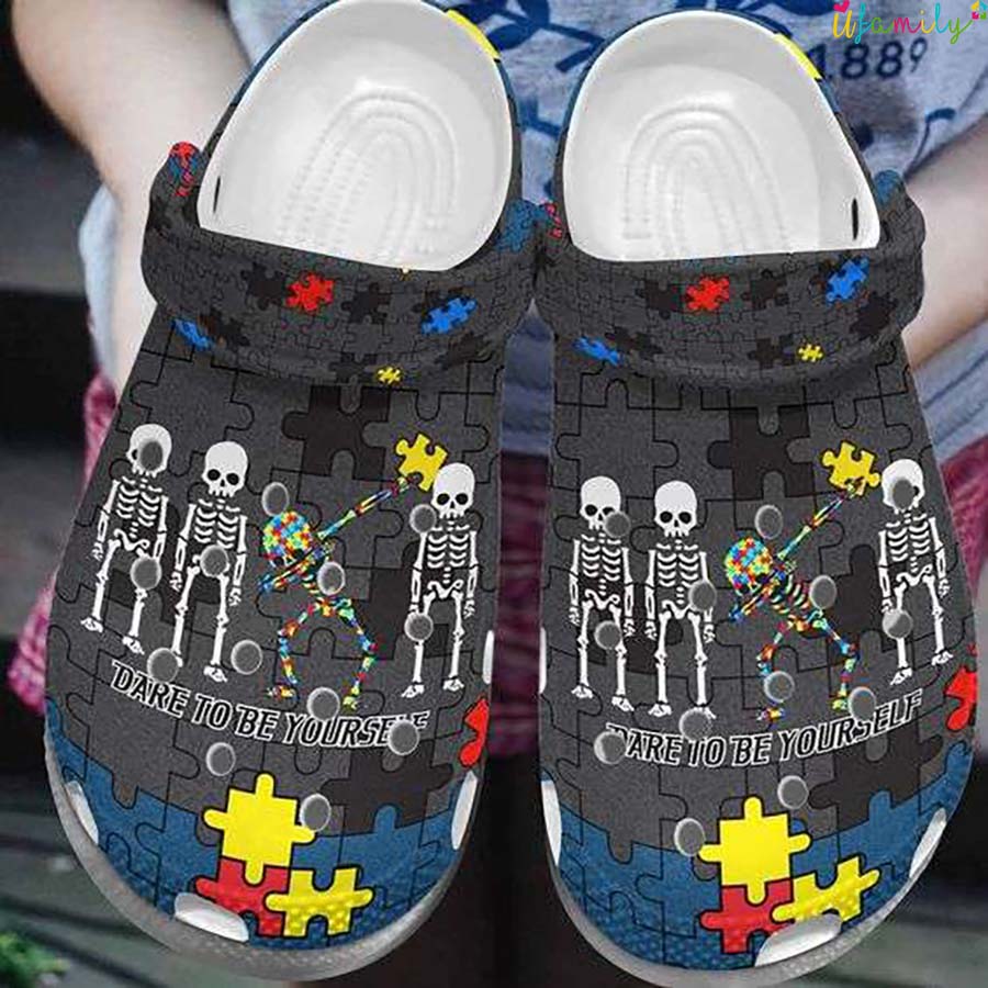 Skeleton Dare To Be Yourself Autism Puzzle Pieces Crocs