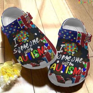 USA Flag I Heart Someone With Autism Puzzle Pieces Crocs