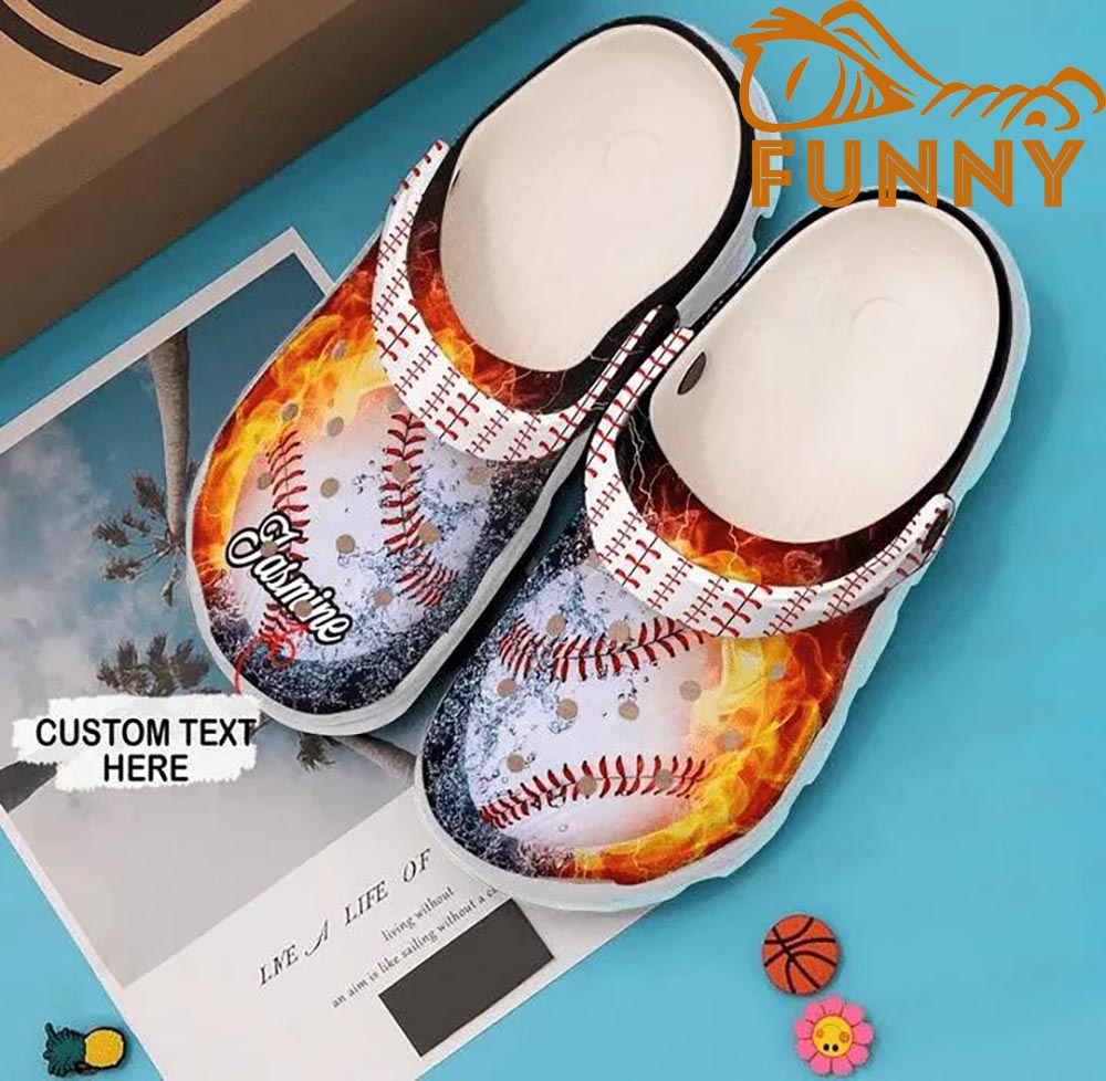 Personalized Baseball Fire Crocs Crocband Shoes