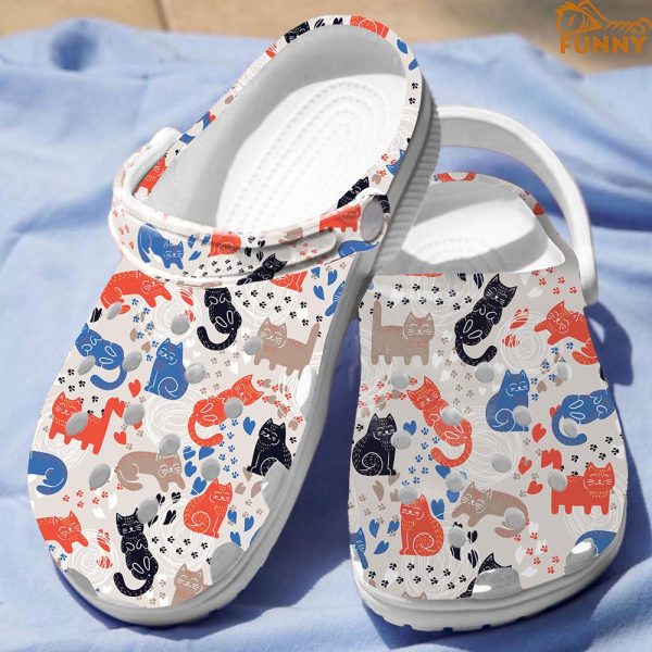 Cat Colorful White Crocs, Cat Gifts