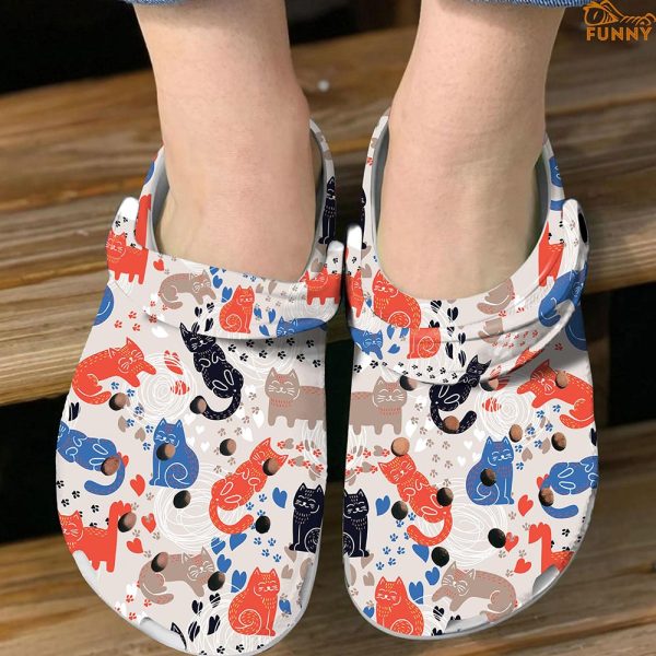 Cat Colorful White Crocs, Cat Gifts