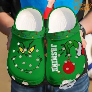 Custom Green Grinch Face Christmas Crocs