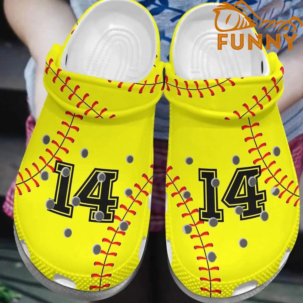 Custom Number Softball Yellow Crocs