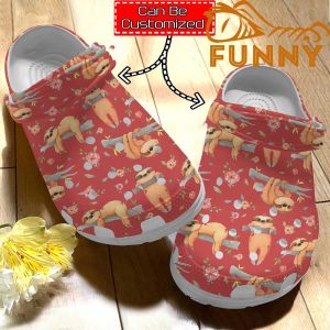 Customized Cute Sloth Pattern Red Crocs Classic Clog