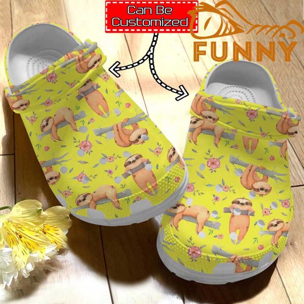 Customized Cute Sloth Pattern Yellow Crocs Classic Clog