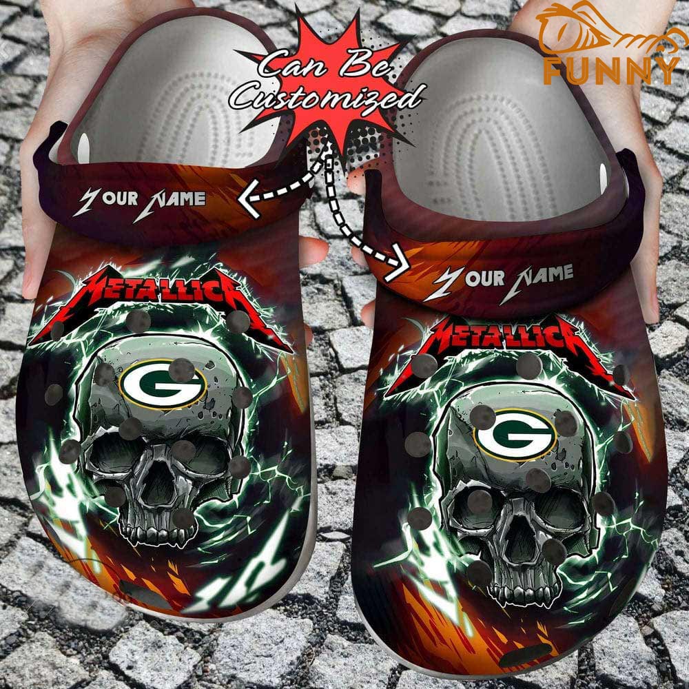 Customized Green Bay Packers Metallica Crocs Skull Lightning