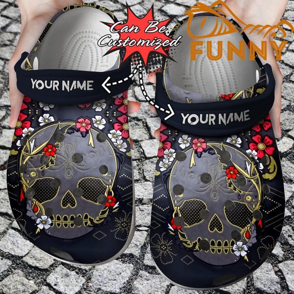 Customized Grey Skull Floral Crocs - Discover Comfort And Style Clog ...