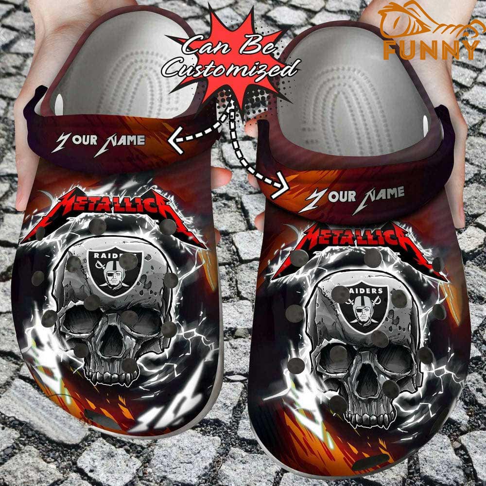 Customized Las Vegas Raiders Metallica Crocs Skull Lightning