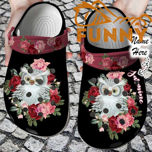 Customized Owl Red Floral Crocs Classic Clog