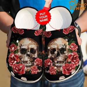 Customized Skull And Red Floral Crocs