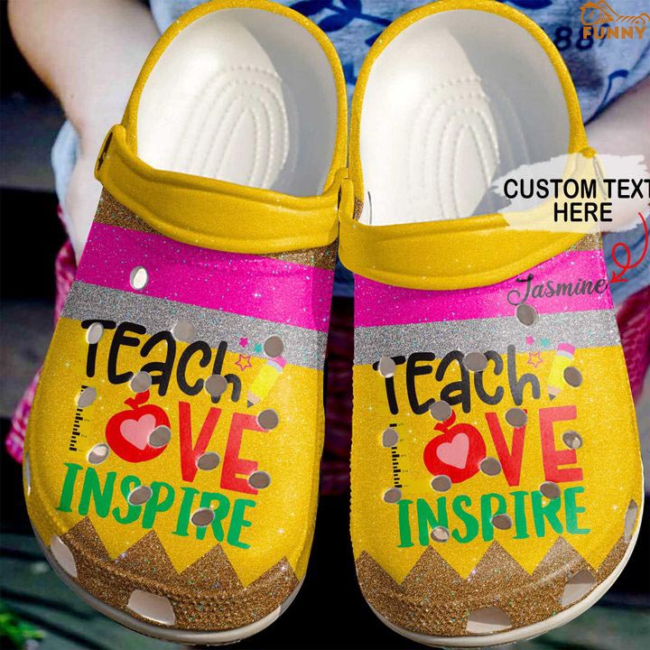 Customized Teacher Crocs Peace Love Teach