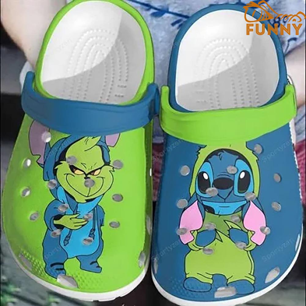 Green Grinch And Stitch Christmas Crocs