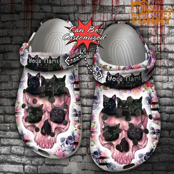 Personalized Black Cat Crocs Pink Skull Halloween