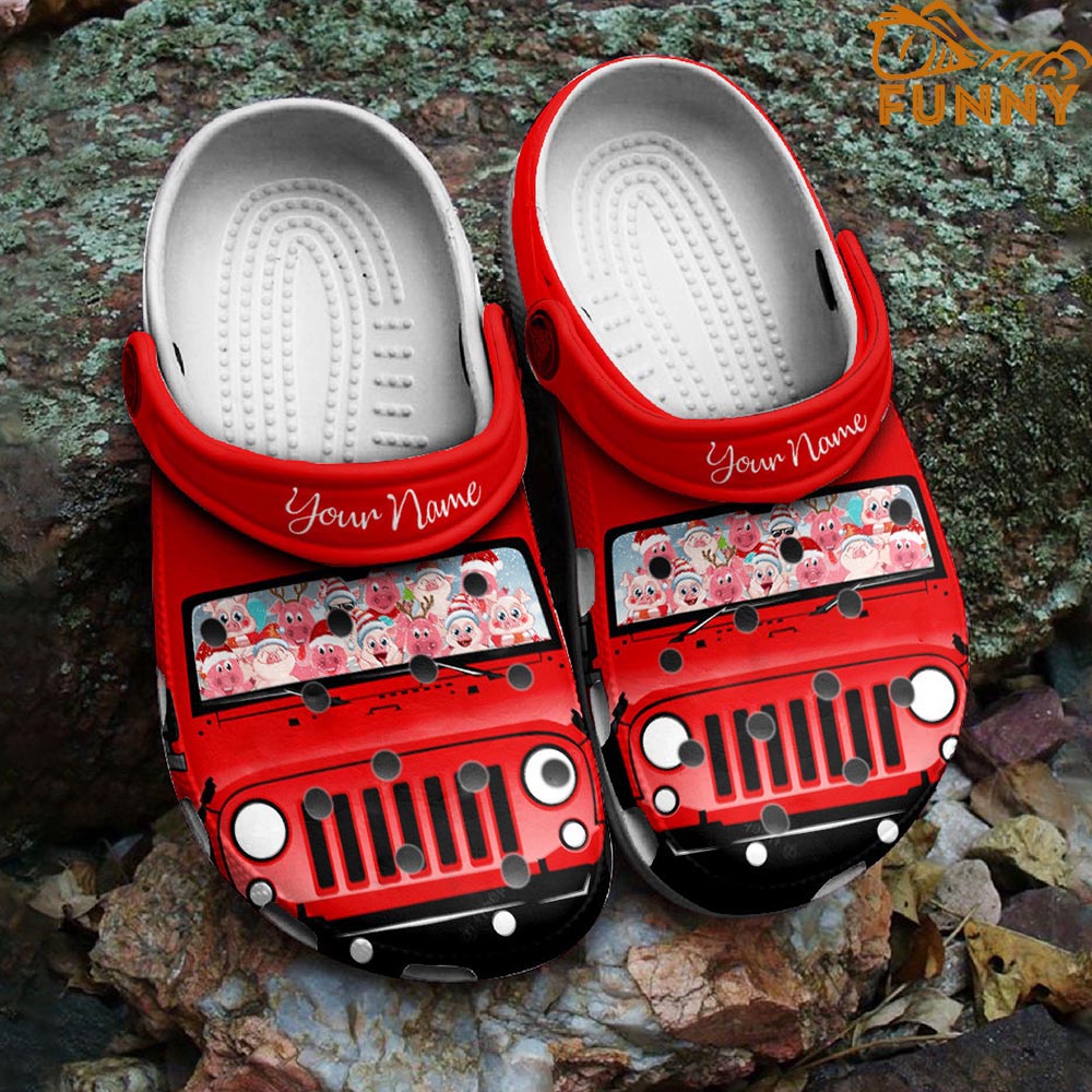 Personalized Christmas Pigs Ride Jeep Crocs