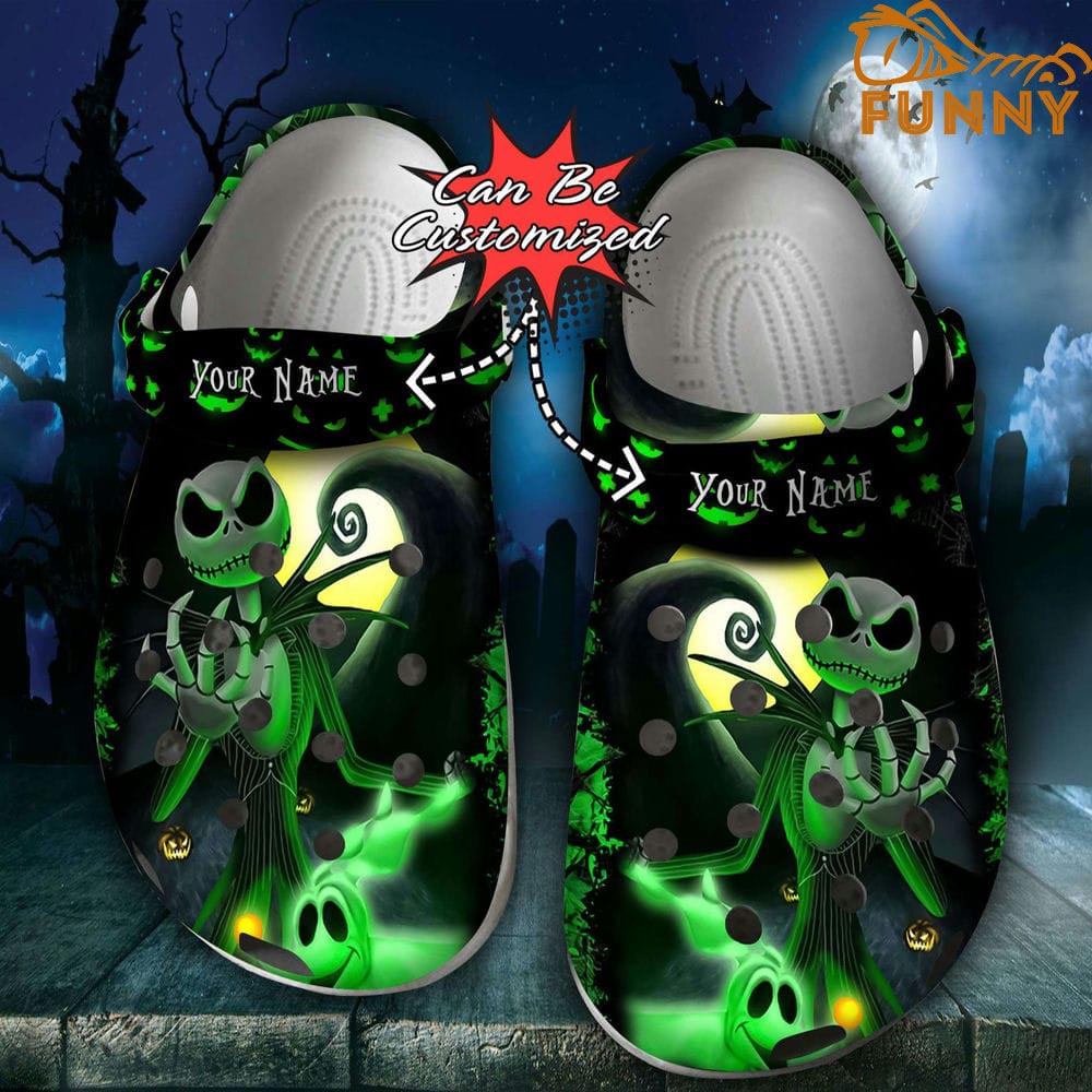Personalized Jack Skellington Green Crocs Halloween, Nightmare Before Christmas