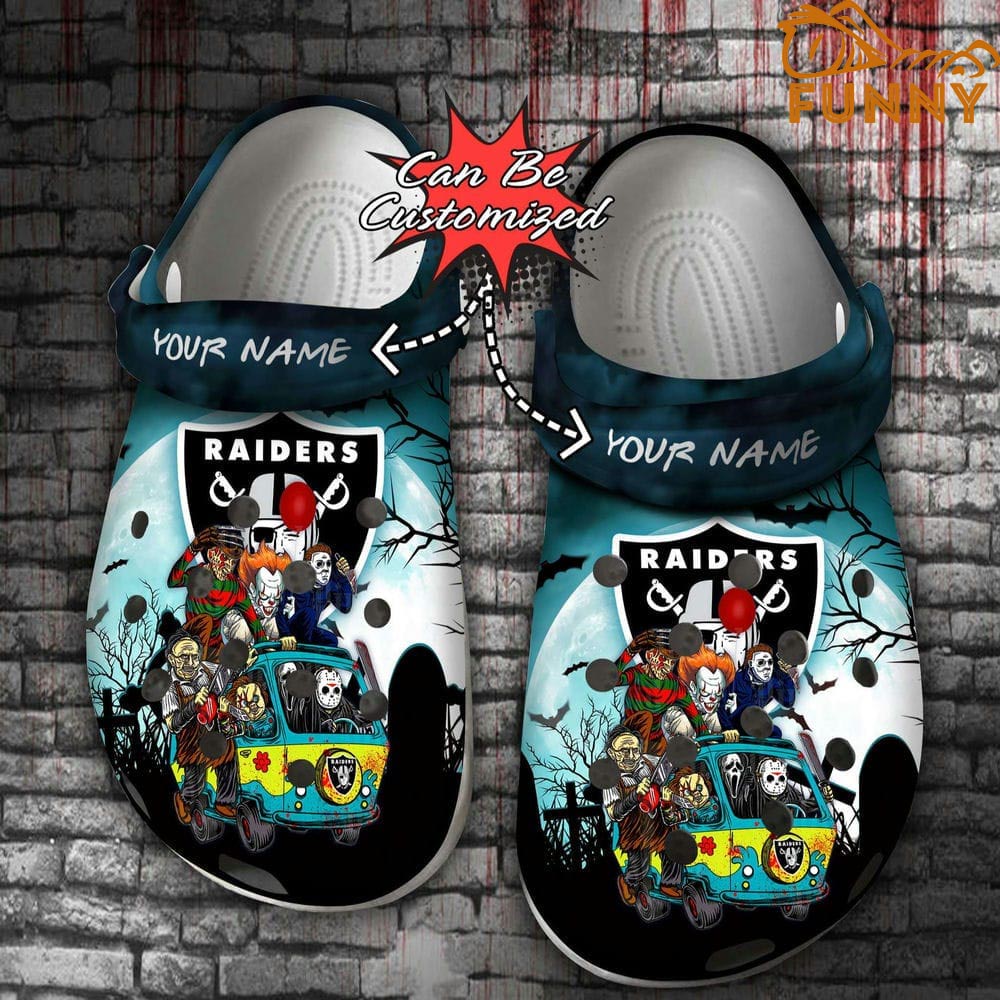 Personalized Las Vegas Raiders Clog Shoes, Scary Movie Villains Halloween Crocs