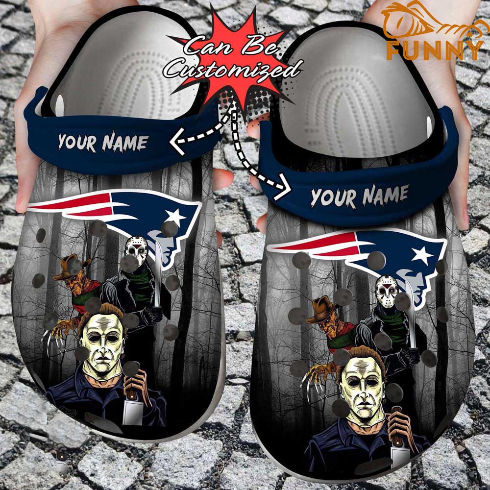 Personalized New England Patriots Crocs, Horror Movie Gift For Halloween