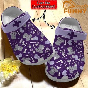 Personalized Nurse Scrub Life Pattern Purple Crocs