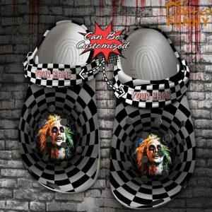 Personalized Scary Beetlejuice Crocs Halloween, Checkered Tunnel Clogs Shoes