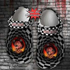 Personalized Scary Freddy Krueger Crocs Halloween, Checkered Tunnel