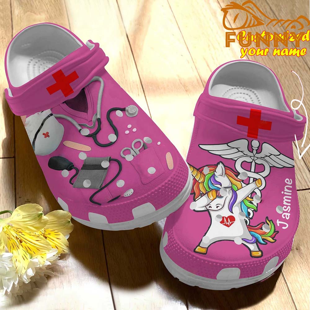Personalized Scrubs For Nurses And Unicorn Pink Crocs
