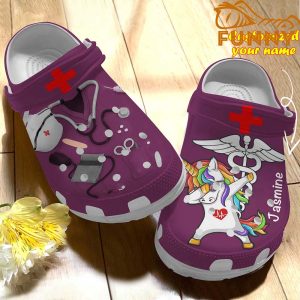Personalized Scrubs For Nurses And Unicorn Purple Crocs