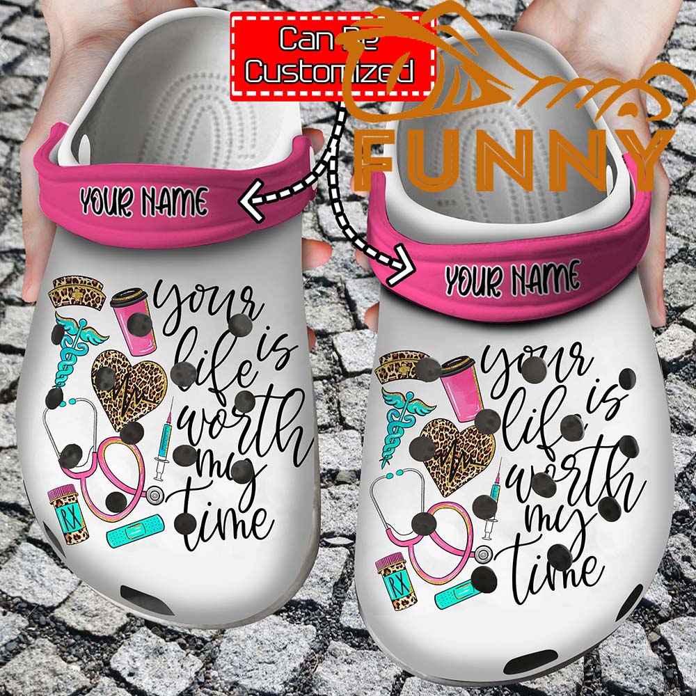 Personalized Your Life Is Worth My Time Nurse Leopard Crocs Classic Clog