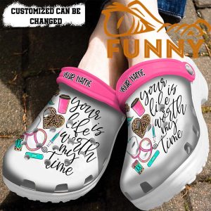 Personalized Your Life Is Worth My Time Nurse Leopard Crocs Classic Clog 2