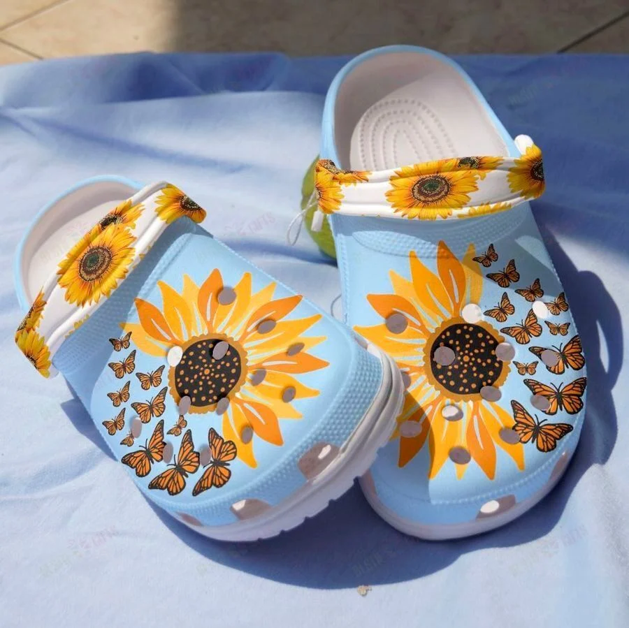 Sunflower Blue Crocs Classic Clogs Shoes