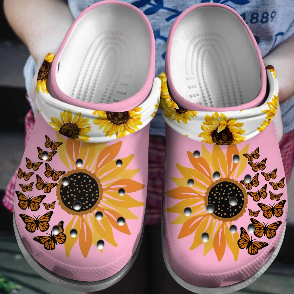 Sunflower Pink Crocs Classic Clogs Shoes