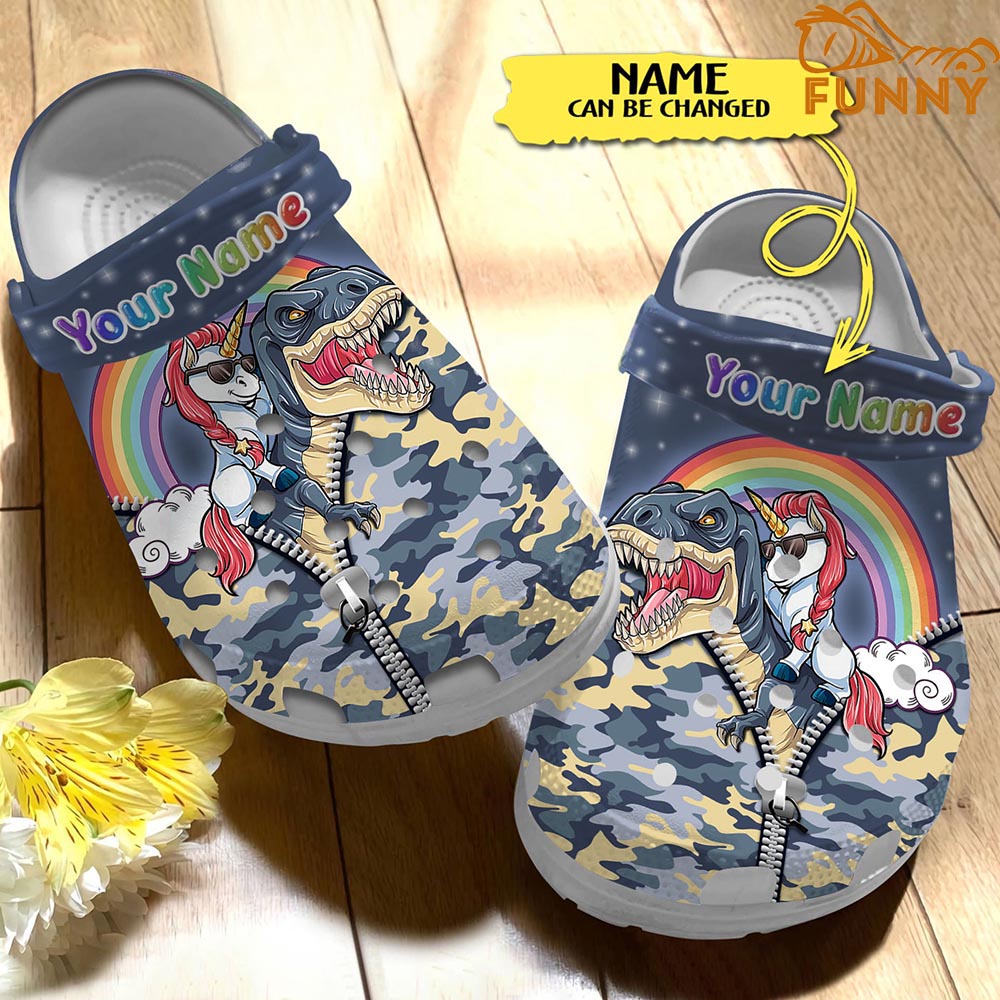 Unicorn Riding Dino Crocs - Step into style with Funny Crocs