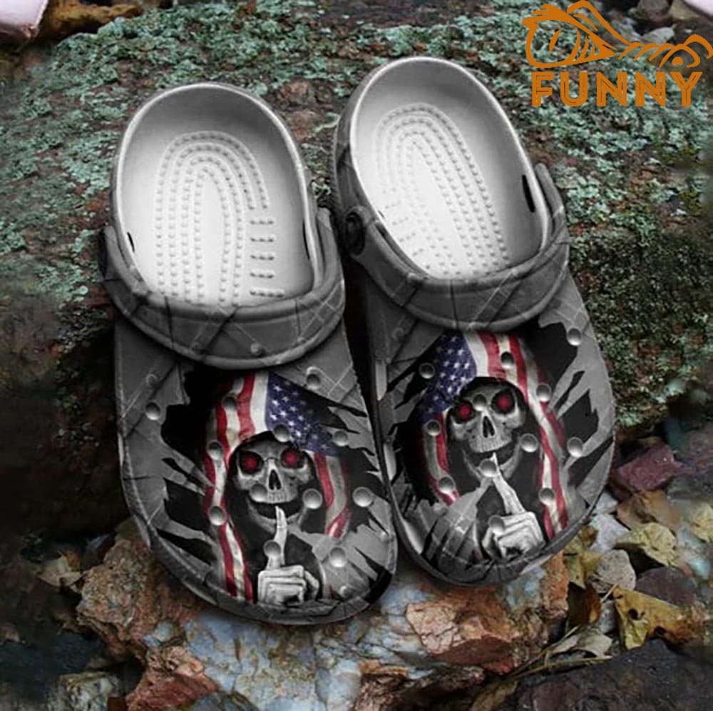 American Flag Skull Crocs Classic Clogs Shoes