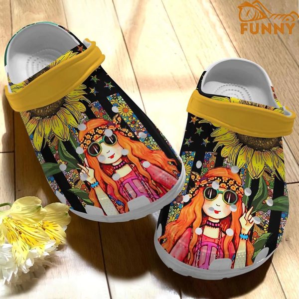 Beautiful Hippie Girl Sunflower Crocs