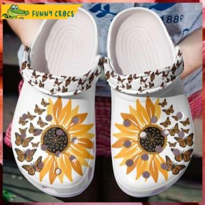 Beautiful Sunflower Flock Of Butterflies Floral Crocs