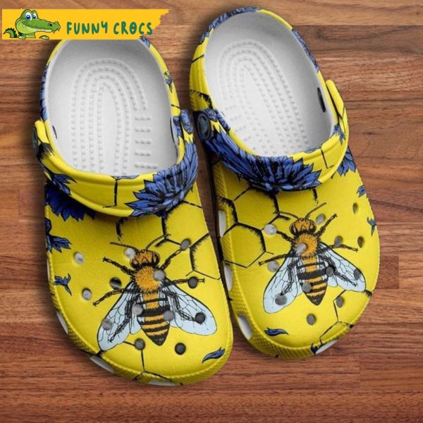 Bee Sunflower Blue Floral Crocs