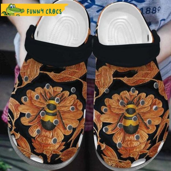 Bee With Wooden Floral Crocs