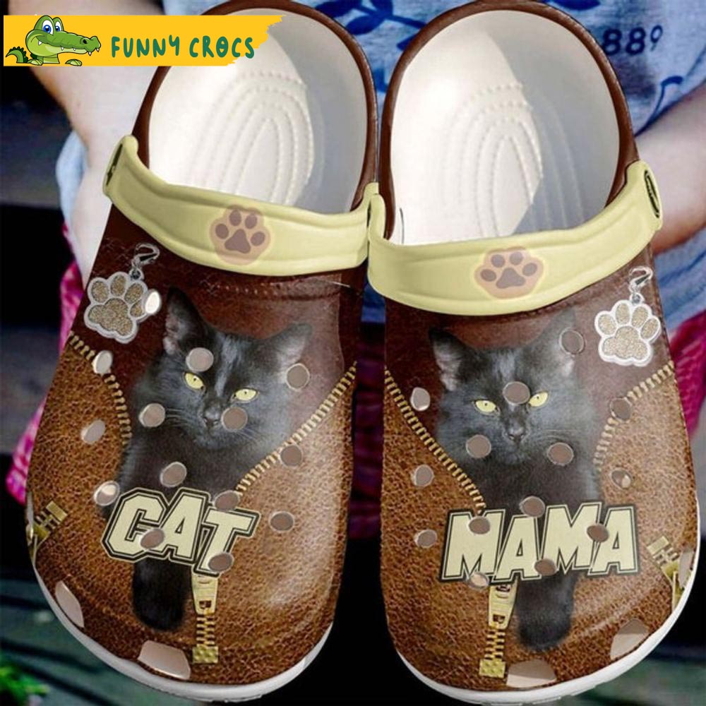 Black Cat Mama Leather Zipper Pattern Crocs - Step into style with ...