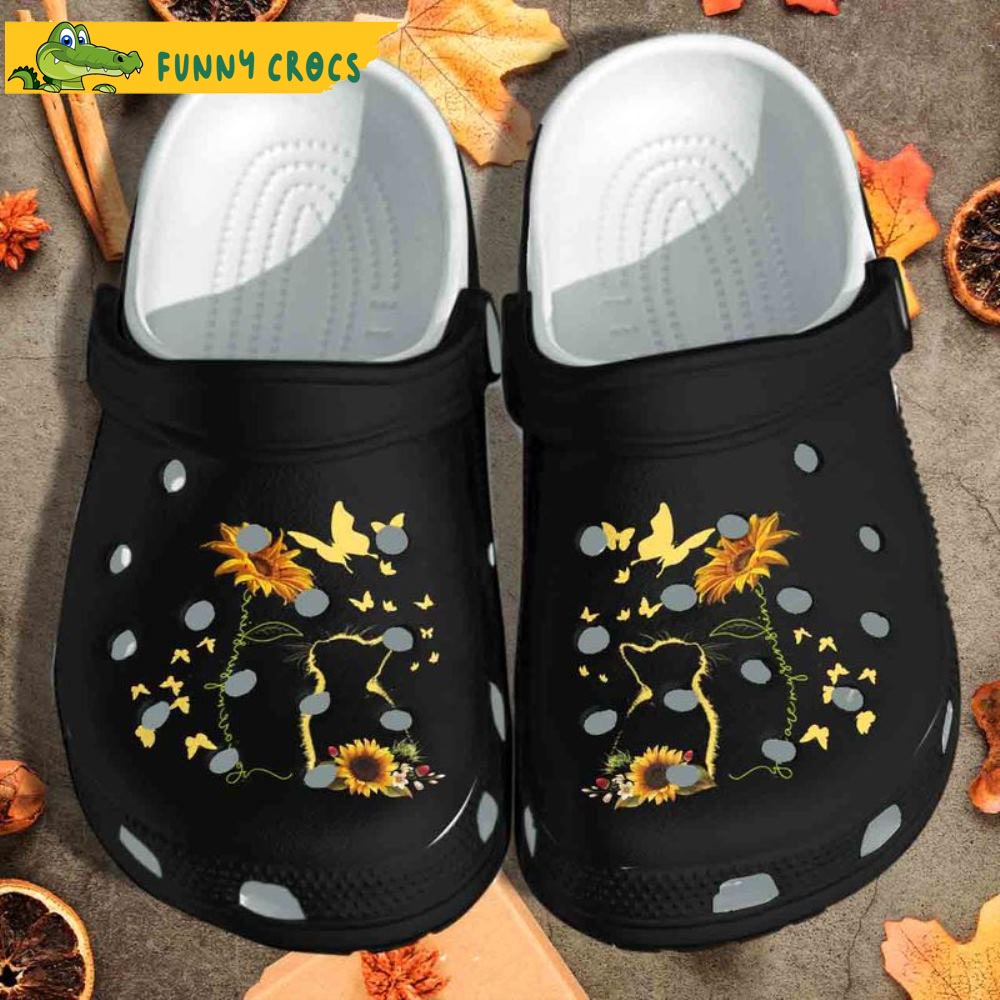Black Cat Sunflower Crocs