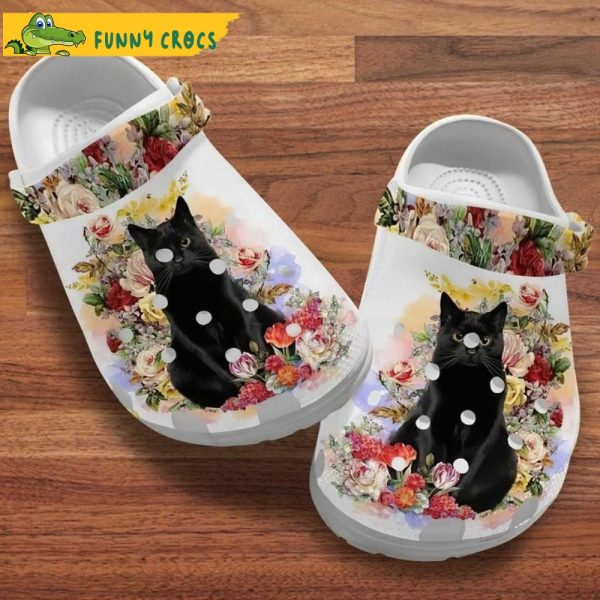 Black Cat With Flower Crocs