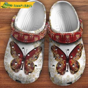 Butterfly Floral Golden Red Christmas Crocs