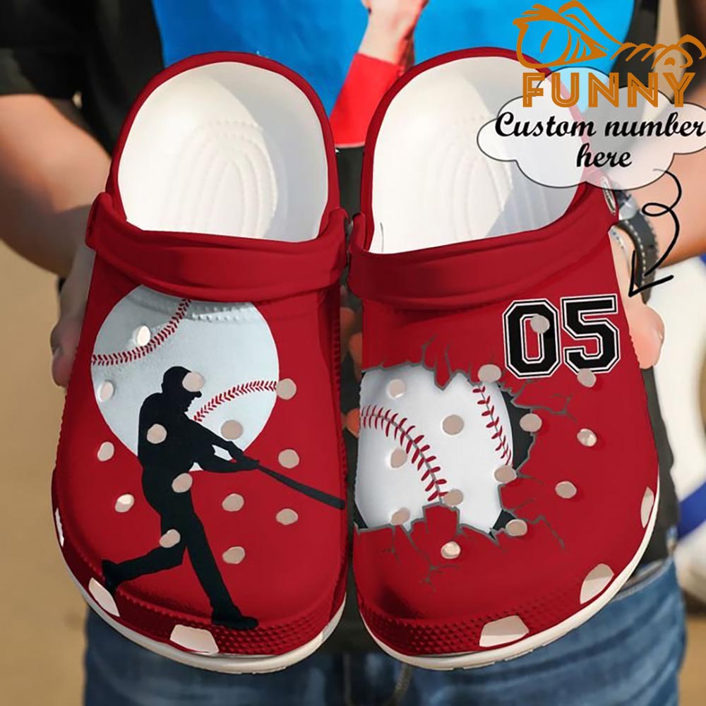 Custom Number Baseball Player Red Crocs