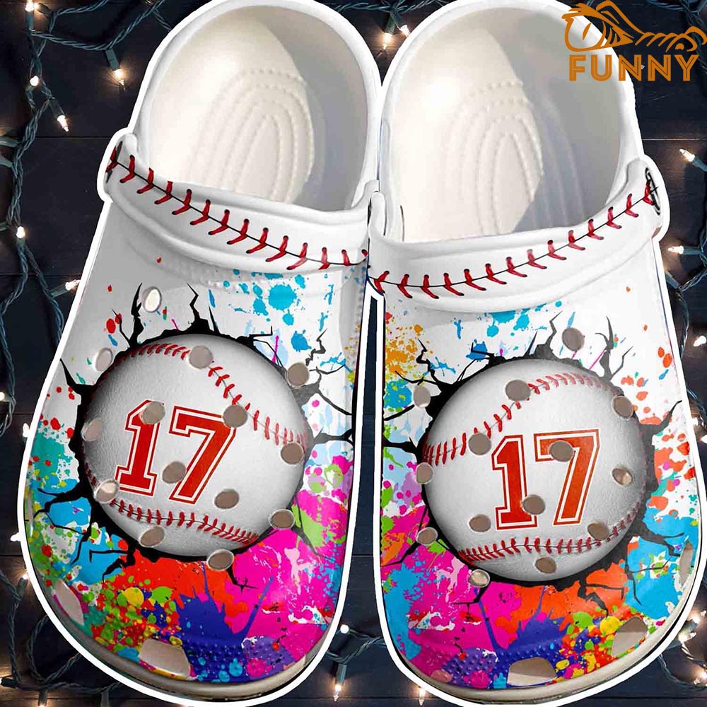 Custom Number Colorful Paint Baseball Crocs