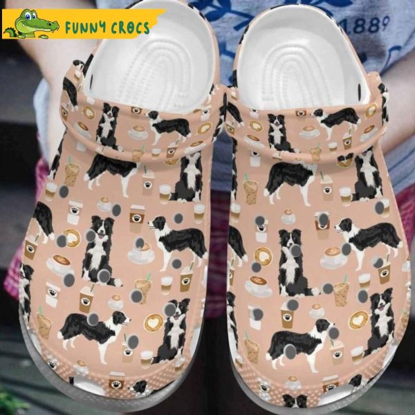 Cute Border Collie Dog With Coffee Pattern Crocs