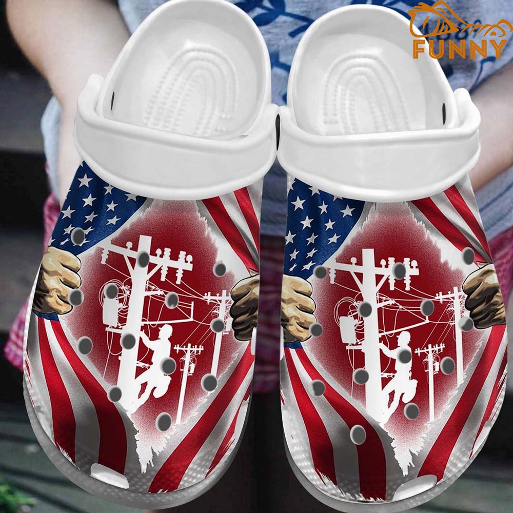 Electrician American Flag Crocs - Step into style with Funny Crocs