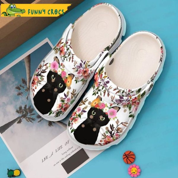 Floral Black Cat Crocs